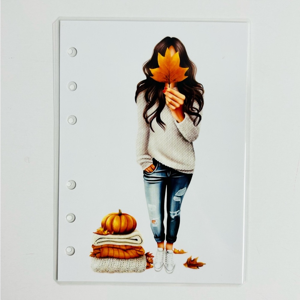 A6 - Fall Theme Picture Agenda Divider Dashboard (Girl Holding Fall Leaf)